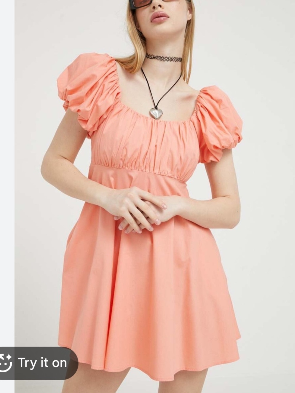 Abercrombie & Fitch Puff Sleeve Babydoll Dress Coral Orange Mini Size XS